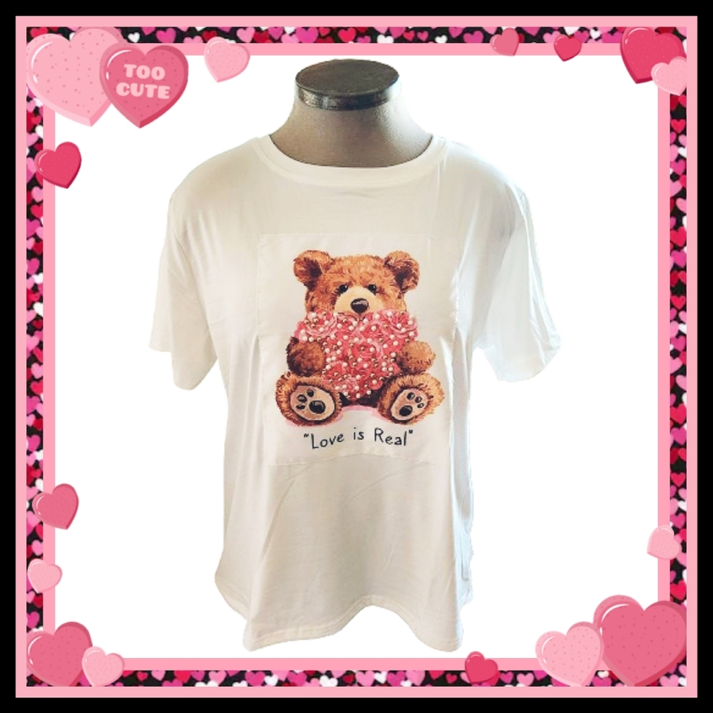 LOVE IS REAL ♡ PEARL STUDDED ♡ TEDDY BEAR TEE ☆ 3xl ☆ NWT